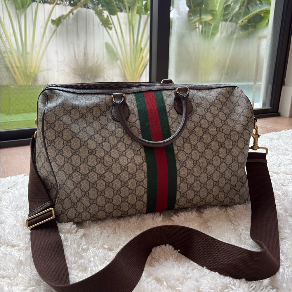 Gucci Duffle Bag - Gucci Beige and Brown Monogram Duffel Bag - Picture 3 of 10
